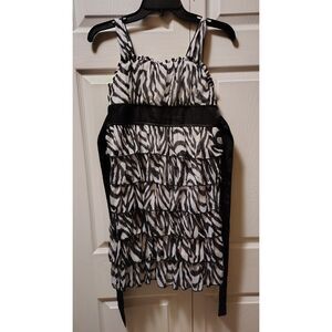 Y2K My Michelle Girls Zebra Print Tiered Ruffle Dress Black & White Size 16